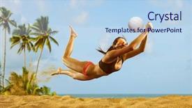  Presentation with beach volleyball - PPT layouts featuring moving sun light - female volleyball beach player background and a light blue colored foreground