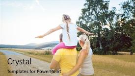  Presentation with holy family the child jesus - PPT theme having moving sunlight - family carrying child piggyback background and a yellow colored foreground