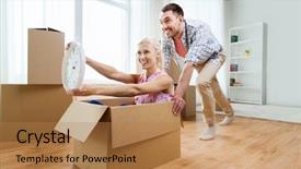  Presentation with business people moving gear - PPT layouts featuring moving time and real estate background and a coral colored foreground