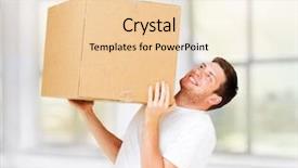  Presentation with box carton - Slide deck enhanced with young woman in sports clothing holding bottle of water and yoga mat background and a coral colored foreground