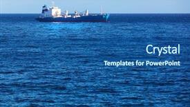  Presentation with cargo ship - Audience pleasing slide set consisting of moving water - cargo ship in the ocean backdrop and a ocean colored foreground
