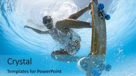  Presentation with swimming pool - Presentation design enhanced with moving water - man skateboarding underwater background and a teal colored foreground
