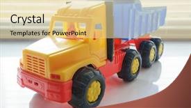  Presentation with earth moving construction - PPT theme featuring tipper trucks - toy ttipper truck industrial vehicle background and a blonde colored foreground