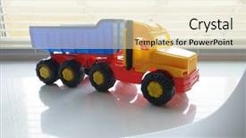  Presentation with earth moving construction - PPT theme enhanced with dump truck miniature heavy-duty background and a soft green colored foreground