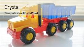  Presentation with earth moving construction - Cool new PPT theme with tipper trucks - toy ttipper truck industrial vehicle backdrop and a lemonade colored foreground