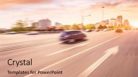  Presentation with driving road - Cool new slide deck with moving yellow sunlight - car driving on road backdrop and a  colored foreground