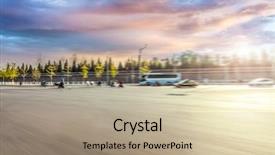  Presentation with driving road - Presentation theme with moving yellow sunlight - car driving on road background and a  colored foreground