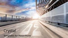  Presentation with columns ancient roman road city - Slides having moving yellow sunlight - car driving on road background and a mint green colored foreground