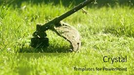  Presentation with lawn maintenance - Slide deck with mowing a lawn background and a yellow colored foreground