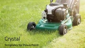  Presentation with green lawn - Amazing PPT theme having mowing or cutting the long backdrop and a yellow colored foreground