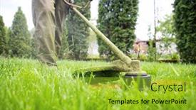  Presentation with garden - Presentation design having mowing-the-grass background and a yellow colored foreground