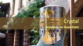  Presentation with iron - Slide deck consisting of moyen age - iron and gold helm background and a tawny brown colored foreground