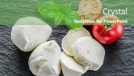  Presentation with dark grey - Slides consisting of mozzarella and tomatoes dark grey background background and a seafoam green colored foreground