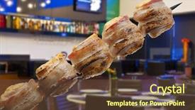  Presentation with barbecue - PPT theme featuring mozzarella barbecue with bacon background and a tawny brown colored foreground