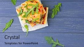  Presentation with parchment - Presentation theme having mozzarella cheese - delicious pizza slices stacked background and a teal colored foreground