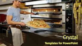  Presentation with pizza - PPT layouts with mozzarella cheese - handsome pizzaiolo making pizza background and a tawny brown colored foreground