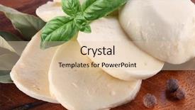  Presentation with mozzarella cheese - Theme enhanced with mozzarella cheese and basil background and a lemonade colored foreground