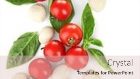  Presentation with mozzarella cheese - Cool new presentation theme with mozzarella cheese balls cherry tomatoes and green fresh organic basil isolated on white backdrop and a lemonade colored foreground