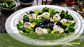  Presentation with smoothie strawberry and blueberries - Slides consisting of mozzarella-salad-with-blueberries background and a tawny brown colored foreground