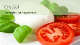  Presentation with tomato - Amazing PPT theme having mozzarella-with-tomato-and-basil backdrop and a mint green colored foreground