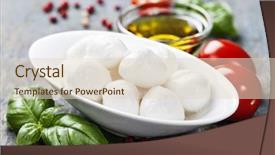  Presentation with mozzarella cheese - Presentation design with mozzarella with tomatoes and basil background and a lemonade colored foreground