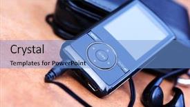  Presentation with business plan cover page images - Audience pleasing slides consisting of mp3 player with earphones backdrop and a light blue colored foreground