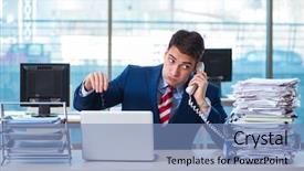  Presentation with customer service - Colorful presentation design enhanced with mqanaging customer service - businessman employee talking backdrop and a teal colored foreground