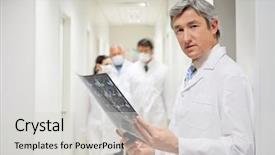  Presentation with radiologist - Slide deck enhanced with mri scan - portrait of mature male radiologist background and a light gray colored foreground