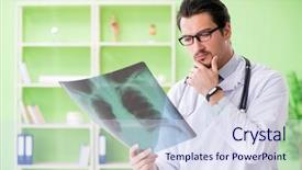  Presentation with radiologist - Audience pleasing theme consisting of lung xray - doctor radiologist looking at x-ray backdrop and a sky blue colored foreground
