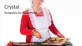  Presentation with christmas baking - Amazing presentation design having mrs claus baking christmas cookies isolated on white backdrop and a white colored foreground
