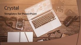  Presentation with cameras - Audience pleasing presentation theme consisting of ms - composite image of close-up backdrop and a coral colored foreground