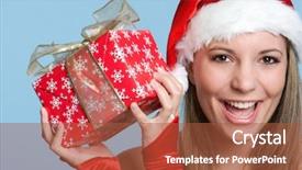  Presentation with girl christmas - Amazing PPT theme having ms - girl holding christmas gift backdrop and a  colored foreground