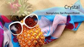  Presentation with pineapple - PPT theme featuring ms - ms pineapple lies on sand background and a lemonade colored foreground