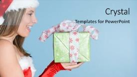  Presentation with gift - Presentation theme with ms - woman holding christmas gift background and a light blue colored foreground