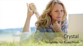  Presentation with laptop - Slides having ms - woman on laptop outside background and a mint green colored foreground