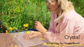  Presentation with field - Theme consisting of ms - woman with laptop sitting background and a coral colored foreground