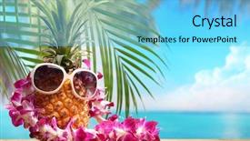  Presentation with pineapple - Presentation consisting of ms pineapple on beach table background and a light blue colored foreground