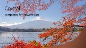  Presentation with japan - Audience pleasing presentation theme consisting of mt-fuji-japan-at-lake backdrop and a light blue colored foreground