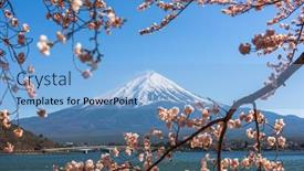  Presentation with japan - Amazing PPT theme having mt-fuji-japan-on-lake backdrop and a light blue colored foreground
