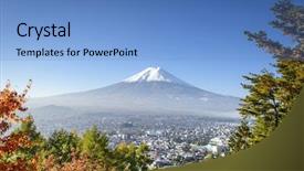  Presentation with fall season - Presentation theme consisting of mt fuji japan background and a teal colored foreground