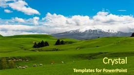  Presentation with green hills - Presentation design featuring mt ruapehu covered by snow background and a tawny brown colored foreground
