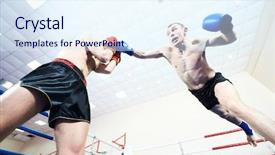  Presentation with thai boxing - Audience pleasing slides consisting of muay thai fighters at boxing backdrop and a sky blue colored foreground