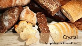  Presentation with gluten free bread on wooden - Audience pleasing presentation design consisting of is showing solution or conflict backdrop and a  colored foreground.