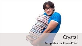 Presentation with many books - Colorful presentation theme enhanced with much education - male student with many books backdrop and a light gray colored foreground