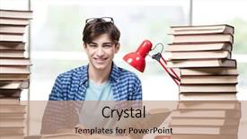  Presentation with books - Amazing theme having much education - student with lots of books backdrop and a coral colored foreground