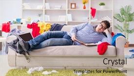  Presentation with messy - Audience pleasing PPT theme consisting of much education - young man working studying backdrop and a  colored foreground