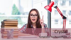  Presentation with college - Cool new PPT theme with much education - young woman student preparing backdrop and a coral colored foreground
