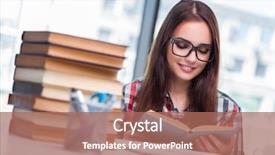  Presentation with college - PPT theme with much education - young woman student preparing background and a coral colored foreground