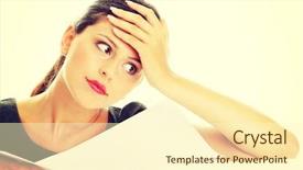  Presentation with overworked - Slide deck with much work - overworked businesswoman background and a cream colored foreground