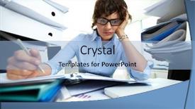  Presentation with financial reports - Cool new presentation with much work - perplexed accountant doing financial reports backdrop and a light blue colored foreground